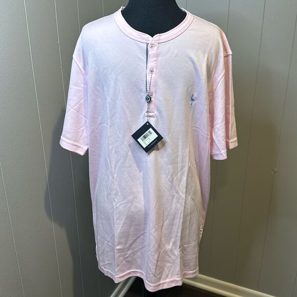 Tailorbyrd pink pique short sleeve henley. Soft stretch modal/polyester. XL - Picture 1 of 6